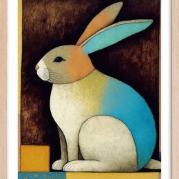 Affiche enfant lapin dans la boîte  avec cadre bois 40x60 cm