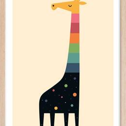 Affiche enfant girafe galaxie  avec cadre bois 40x60 cm