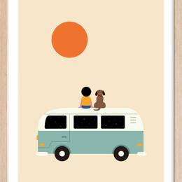 Affiche enfant sur le van  avec cadre bois 40x60 cm