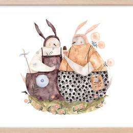 Affiche enfant oiseaux et crème glacée  avec cadre bois 60x40 cm