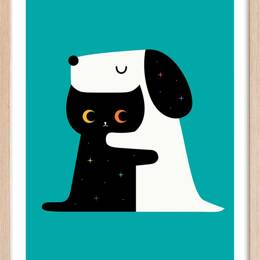 Affiche enfant calin ami ennemi  avec cadre bois 40x60 cm