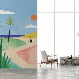 Papier peint la plage à vélo 156x270 cm