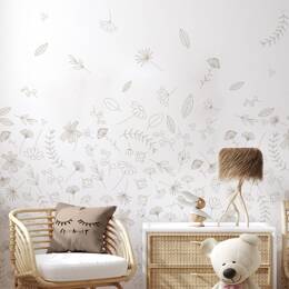 Papier peint panoramique enfant Danse des Feuilles, Gris cla