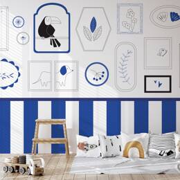 Papier peint panoramique enfant petits explorateurs bleu 300x250cm-mad