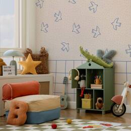 Papier peint panoramique enfant oiseaux beige 150x250cm-made in france