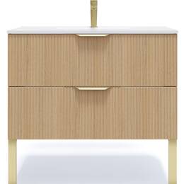 Meuble salle de bain vasque intégrée 90cm 2 tiroirs Cannelé