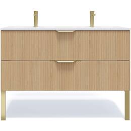 Meuble salle de bain double vasque 120cm 2 tiroirs Cannelé