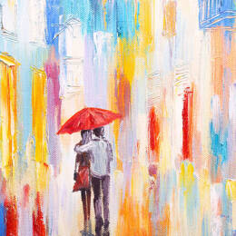 Tableau parapluie rouge imprimé sur toile 90x60 cm