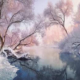 Tableau paysage lac de Noël imprimé sur toile 90x60 cm