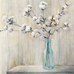 Tableau bouquet et fleurs de coton imprimé sur toile 90x60 cm