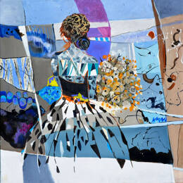 Tableau collage arlesienne imprimé sur toile 80x80 cm