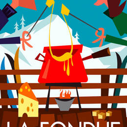 Tableau rétro la fondue savoyarde imprimé sur toile 40x60 cm