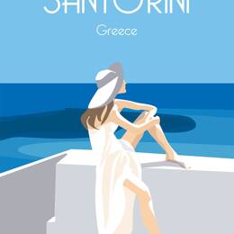 Tableau de voyage le bleu de Santorin imprimé sur toile 60x90 cm