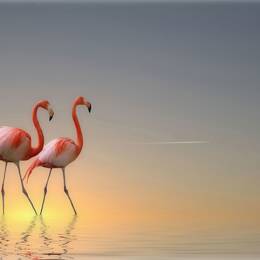 Tableau animaux flamands bleus impression sur aluminium 120x80 cm