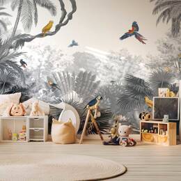 Papier peint perroquets dans la jungle 364x270 cm
