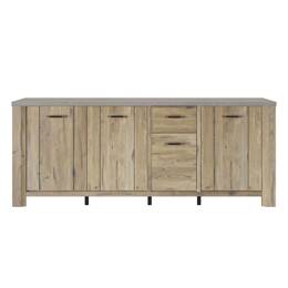 Buffet 4 portes effet bois chêne clair avec finition minérale