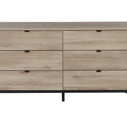 Commode 6 tiroirs effet bois chêne krönberg clair et noir