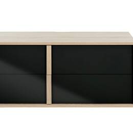 Rangement bas 2 tiroirs effet bois chêne et noir