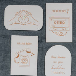 Cartes de voeux en bois: les amoureuses