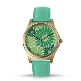 Montre Fleurs Sauvages - Vert Printemps : cadran floral vert, cuir menthe