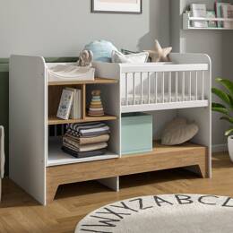 Lit bébé évolutif 3 en 1 BROOM - Blanc/Chêne