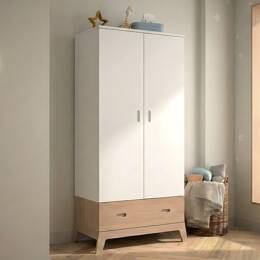 Armoire 2 portes 1 tiroir EKKO – Blanc/Chêne