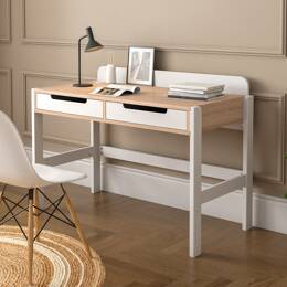 Bureau 2 tiroirs PRADO – Blanc/Chêne