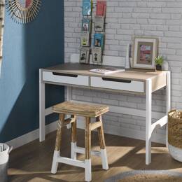 Bureau 2 tiroirs PRADO – Blanc/Chêne