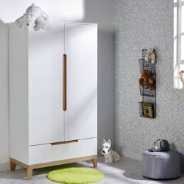 Armoire 2 portes 1 tiroir VOLT – Blanc/Hêtre