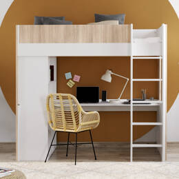 Lit mezzanine avec bureau 90x190 BONDI - Blanc/Bois