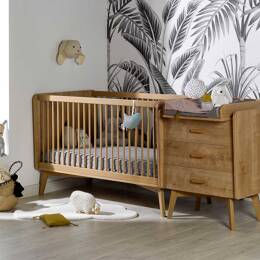 Lit bébé combiné évolutif 70x140 WOOD - Chêne Vintage