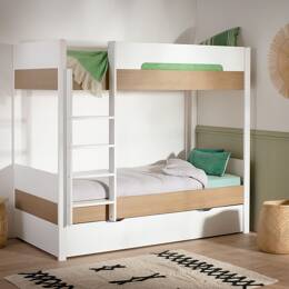 Lit superposé 90x200 PRADO – Blanc/Chêne