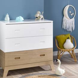 Commode 3 tiroirs EKKO – Blanc/Chêne