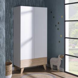 Armoire 2 portes 1 tiroir HAXO – Blanc/Pin