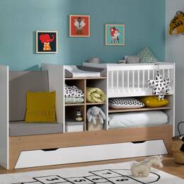 Lit bébé évolutif 3 en 1 PALME - Blanc/Chêne