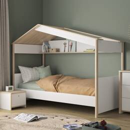 Lit cabane enfant 90x200 OLYMPE - Blanc/Bois