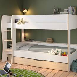 Lit superposé avec rangement 90x200 MILANO - Blanc/Chêne