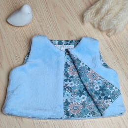 Gilet de berger bleu fleurs