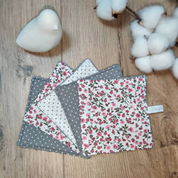 Lingettes grises petites fleurs et petits pois - lot de 5
