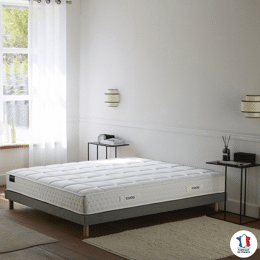 Ensemble matelas HOTEL CONFORT, sommier tapissier lattes fixes gris