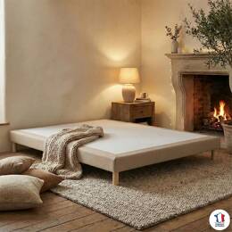 Sommier tapissier à lattes flexibles beige, plateau antidérapant, c