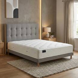 Ensemble matelas HOTEL CONFORT HYBRIDE, sommier lattes fixes, tête