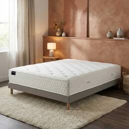 Ensemble matelas HÔTEL CONFORT HYBRIDE, sommier lattes fixes gris