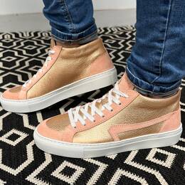 Basket Bellegarde - Métallisé Or Rose / Velours Rose