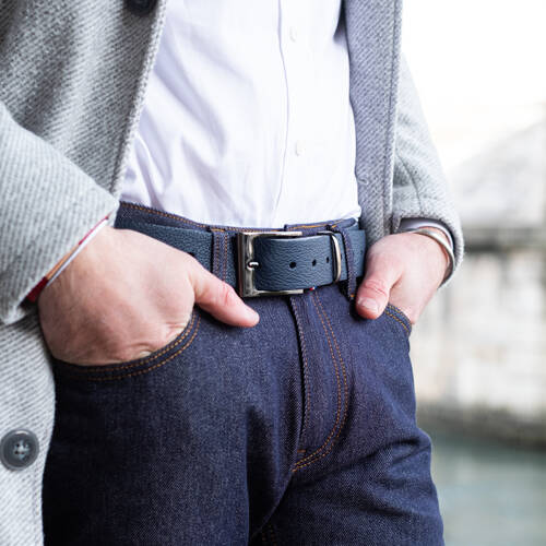 Ceinture en cuir de saumon Marine-Hazel