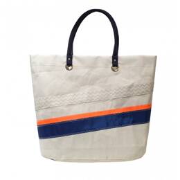 Sac Cabas de plage en voile Bandes Bleu Marine et Orange