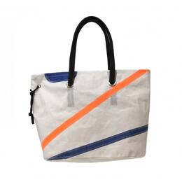 Sac Cabas voile recyclée fermé Bandes Bleues et Oranges Fastnet