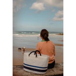 Sac Cabas Voile Les Lices Bandes Bleu anses bleu