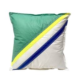 Coussin en voile vert jaune bleu