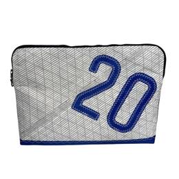 Housse PC Voile recyclée Tech Blanc et n°20 bleu marine